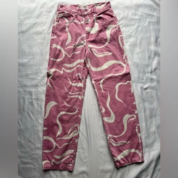 Cotton On Pink and White Swirly Loose Straight Jeans 4 - Picture 5 of 16